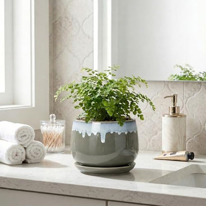 Ceramic Pots for Plants 6 Inch, Indoor Plant Pots, Grey-Blue - size: 6 Inch, style: Grey-blue