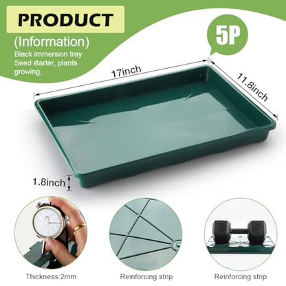 RooTrimmer 5 Pack Seed Starter Trays (17"x11"x2"), Plastic Flat Nursery Pots Trays, Durable Carrying Seedling Starter Tray, Reusable Tray for Planting and Collecting Drainage Water (Green) - color: Green, size: Holding Trays-5P