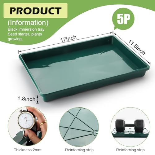 RooTrimmer 5 Pack Seed Starter Trays (17"x11"x2"), Plastic Flat Nursery Pots Trays, Durable Carrying Seedling Starter Tray, Reusable Tray for Planting and Collecting Drainage Water (Green) - color: Green, size: Holding Trays-5P