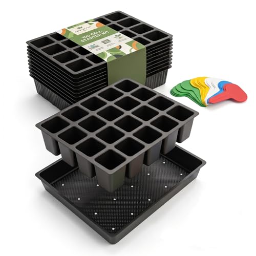 Square Nursery Pots 2 Layers with Drainage, 100 Cell Seeding Tray, 5 Packs