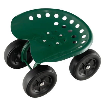 ERGOMASTER Garden Seat with Wheels, Adjustable Height & 360° Swivel, Iron Frame, Green - color: Green