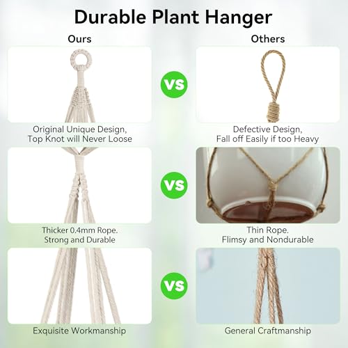 USLAI Macrame Plant Hanger, for Up to 15 Inch Pots, 72+35 Inch, Ivory - color: 72+35 Inch - Ivory