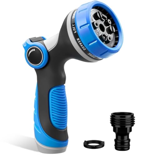 Garden Hose Nozzle,Water Hose Sprayer Thumb Control with 10 Spray Patterns - color: Blue