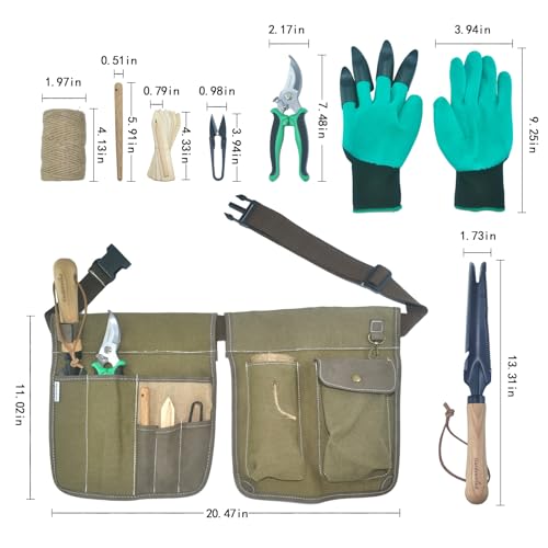Gardenwind 14Pcs Gardening Tools for Men Gardening Hand Tools with Weeder, Scale, Sawtooth, Cut Rope, Waist Bag,Heavy Duty, Garden Gifts for dad