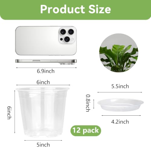 6 Inch Clear Nursery Pots with Drainage Hole 12Pcs,Plastic Plant Planters - color: 6 in