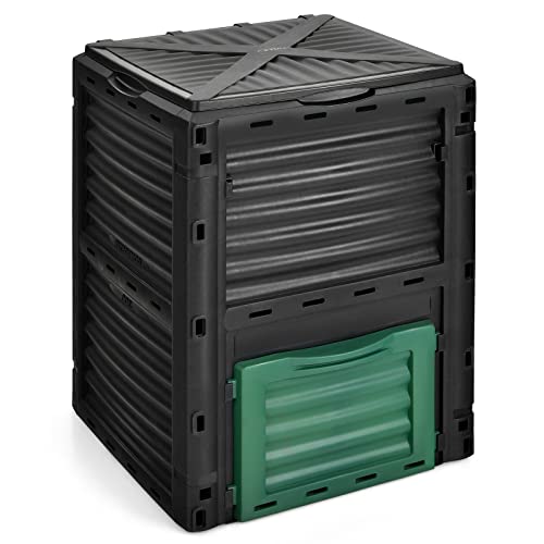 Happygrill Outdoor Compost Bin, Composting Box w/Top Flip Latch-on Lid,80 Gallons Composter for Kitchen Waste & Garden Scraps, Compost Barrel for Fast Creation of Fertile Soil (Black+Green) - color: Black+Green