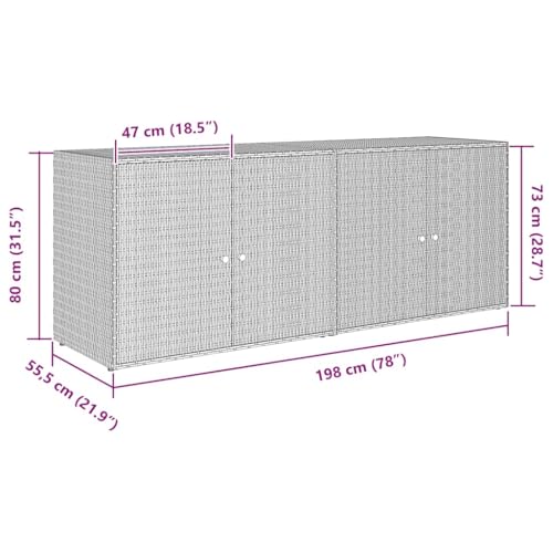Outdoor Garden Storage Cabinet, Large Waterproof Poly Rattan Deck Box for Patio, Backyard, and Garage Organization, 78-Inch Wide Storage Shed with 2 Doors, Black - color: Black