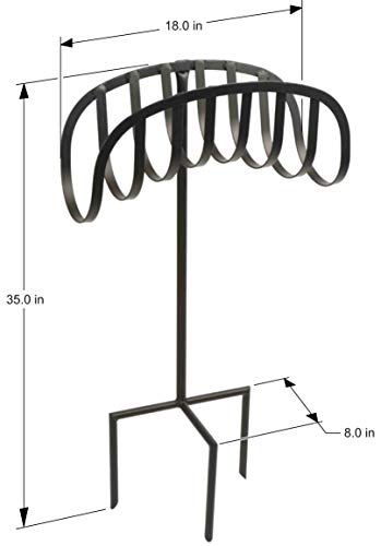 Liberty Garden Freestanding Decorative Powder Coated Steel Manger Garden Hose Holder Storage Stand with 3 Prong Anchor Support, Black