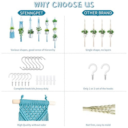 SFENNGPET Macrame Plant Hangers, 6Pack Hanging Planters for Indoor Plants - color: Sky Blue