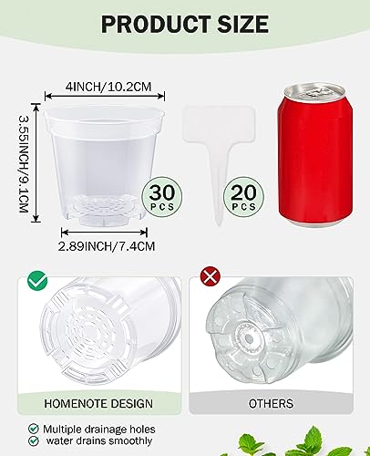 homenote 4 Inch Clear Nursery Pots with Drainage Holes for Plants (30 Pcs) - color: Transparency-no Lid, size: 4 Inch-30 Pack
