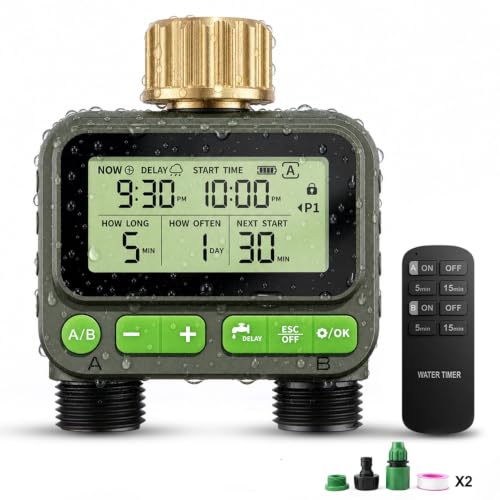 Remote Control Water Timer,2 Zone Sprinkler Timer Brass Inlet for Garden Hose