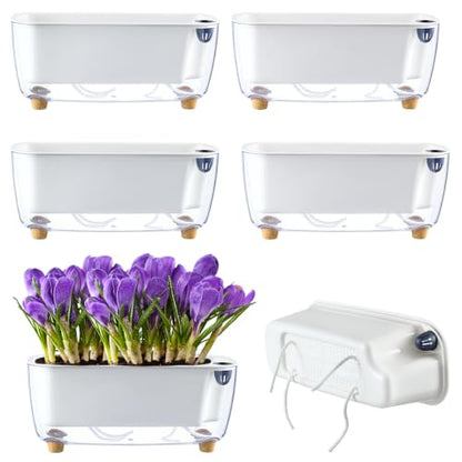 5 Pack Rectangular Planter 11.8 x 4.6 in Self Watering Planter Window Sill Planters Indoor Rectangle Planter Self Watering Pots Plastic Plant pots for African Violet Flower Orchid (Clear, 5)