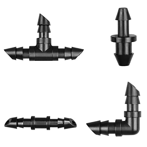 Gardrip 1/4 Inch Drip Irrigation Fittings Kit：140 Pieces Drip Irrigation Parts with Sharp End for 1/4" Irrigation Tubing Barbed Connectors for Home Garden 65 Couplings 50 Tees 10 Elbows 15 Goof Plugs - color: Sharp Barbed Fittings-140P