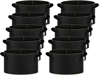 iPower 5-Gallon 10-Pack Grow Bag Thickened Nonwoven Fabric Pots Heavy Duty Aeration Container with Strap Handles for Garden and Planting Vegetable Flowers, Black with Green Stitch Sewing - color: Green, size: 5 Gallon