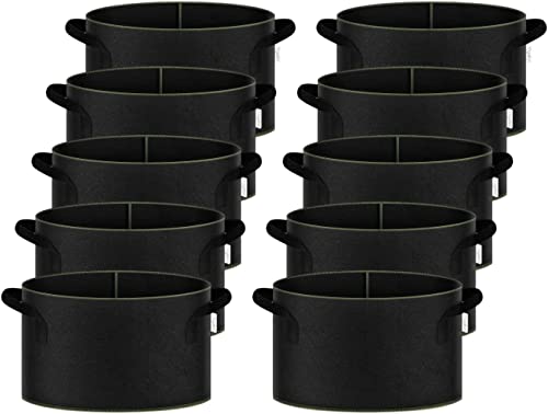 iPower 10-Gallon 10-Pack Grow Bag Thickened Nonwoven Fabric Pots Heavy Duty Aeration Container with Strap Handles for Garden and Planting Vegetable Flowers, Black with Green Stitch Sewing - color: Green, size: 10 Gallon