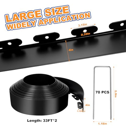 4 Inch x 66 FT (Multiple Sizes Available) Landscape Edging, Garden Edging Borders with 70pcs Upgrade Stakes, Flexible No Dig Plastic Garden Border for Lawn, Landscaping, Flower Beds, tree and Yard - size: 4IN x 66FT