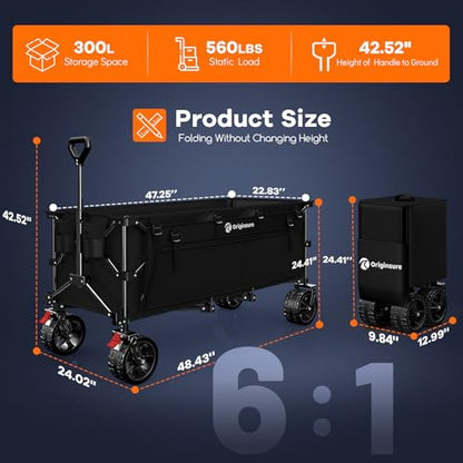 Originsure 300L Collapsible Beach Wagon Cart with Big Wheels, 560lbs, Black - color: A-black