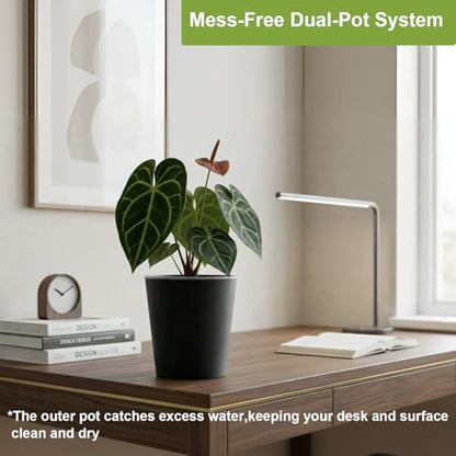 6 inch self Watering Pot with Clear Nursery Pot Inside,Black,6pack - color: Black, size: 6in(6pack)