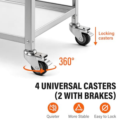 3-Tier Stainless Steel Rolling Utility Cart, Heavy Duty Metal Kitchen Cart 24" x 16" x 33.98" with Handle & Locking Casters, Mobile Kitchen Island on Wheels for Restaurant, Home(Small) - size: Small