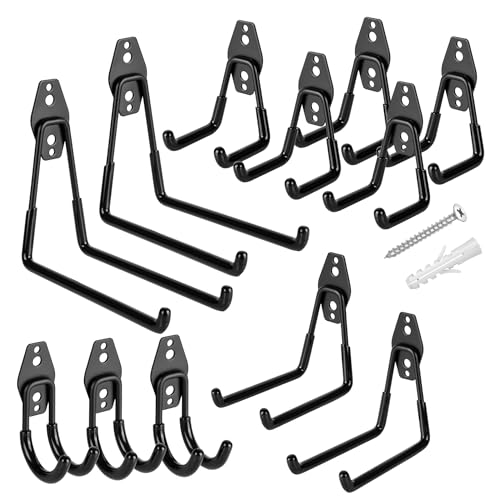 RECAPS 12 Pack Heavy Duty Garage Hooks, Garage Storage Hooks Wall Mount - color: Black