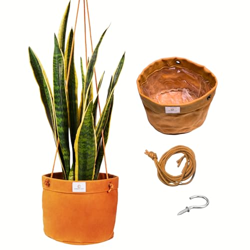 Large Waxed Canvas Handmade Hanging Planter for Indoor/Outdoor Plants, Hanging Basket Plant Holder Dijon Yellow with Hook - color: Dijon Yellow, size: 8 Inch