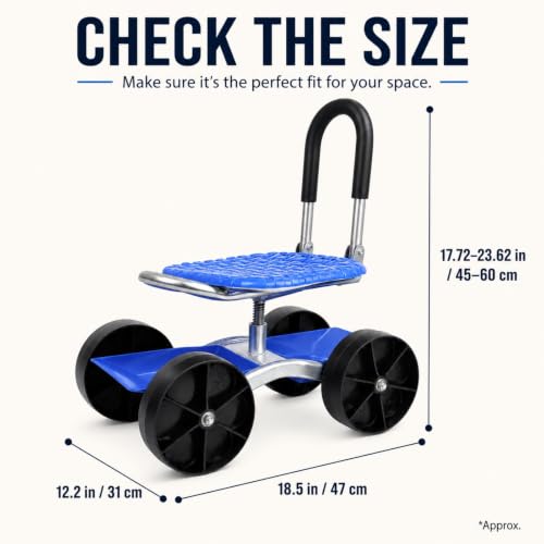Rolling Garden Seat with Wheels, 360° Swivel Adjustable Gardening Stool - color: Blue