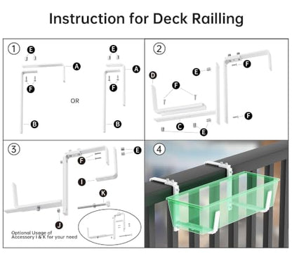 Y&M 2 Pack Window Box Brackets, Adjustable Railing Planter Box Brackets - size: 2p White