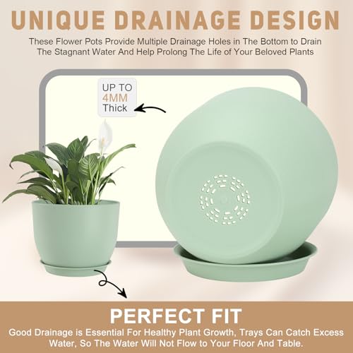YNNICO Plant Pots 10/9/8/7.5/7 inch with Multi Mesh Drainage Holes - color: Green, size: 10/9/8/7.5/7 inch