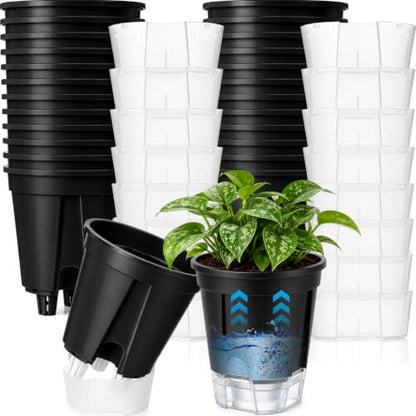 24 Pcs 4.72" Self Watering Pots for Indoor, Black,Clear - color: Black,clear
