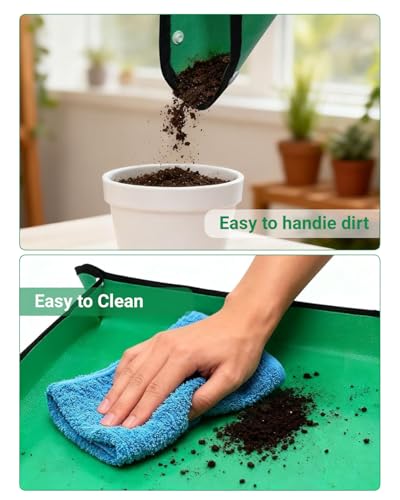 Plant Repotting Mat, Waterproof Gardening Mat for Indoor Plants, Thickened PE Potting Mat with Copper Buckles for Mess Control, Foldable Succulent Transplanting Mat, Green (29.5"*29.5") - size: 29.5"*29.5"