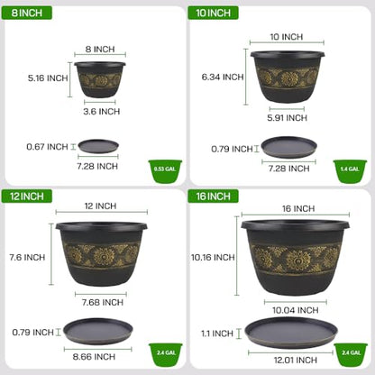 Usocik 8 Inch Plant Pots, 6 Pack, Gold Retro Floral - color: Gold, size: 8 Inch - 6 Pack