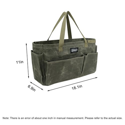 Portable Garden Camping Tool Storage Bag,Waxed Canvas Firewood Carrier Tote bag,Collapsible Sturdy Garden Basket Great for Women, Gardener, Electrician, Repairer(Army Green) - color: Army Green