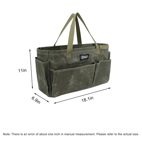 Portable Garden Camping Tool Storage Bag,Waxed Canvas Firewood Carrier Tote bag,Collapsible Sturdy Garden Basket Great for Women, Gardener, Electrician, Repairer(Army Green) - color: Army Green