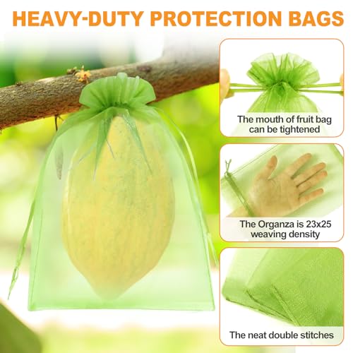 DQS Fruit Protection Bags, 100pcs 6"x8" Green Mesh Organza Produce Bags