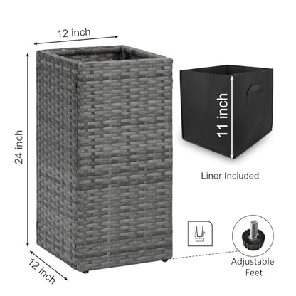 SUNNYPARK 2 Pack Tall Planters for Outdoor Rattan Square Box 12x12x24inch - color: Gray 2 Pack