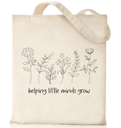 Canvas Tote Bags Teacher Appreciation Gifts Aesthetic Travel Beach Bag Cute Reusable Grocery Shopping Bag - color: 11 Helping Little Minds Grow