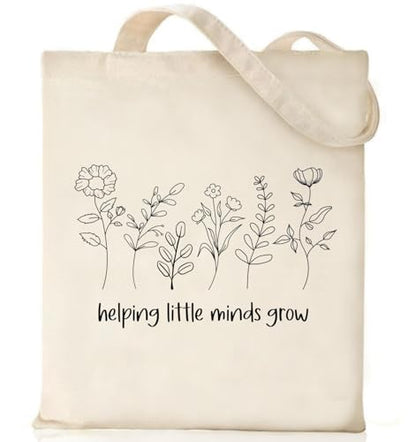 Canvas Tote Bags Teacher Appreciation Gifts Aesthetic Travel Beach Bag Cute Reusable Grocery Shopping Bag - color: 11 Helping Little Minds Grow