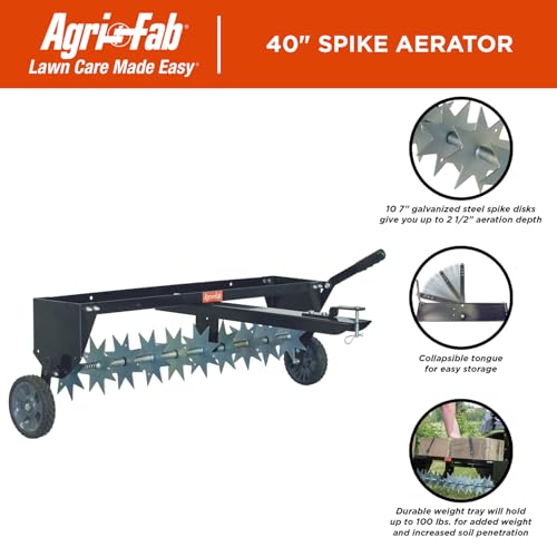Agri-Fab 45-0544 40 inch Tow Behind Spike Aerator for Aerating Lawns; 10 Galvanized Steel Spike Disks, Universal Hitch, Black