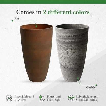 Algreen Products Vase Planter - Drainage Hole - 12 x 12 x 20.5 in - Resin - color: Marble, size: 1 Pack