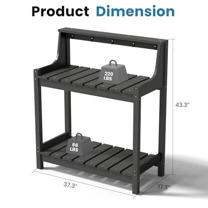 Domi 3-Tier Potting Benches for Outside, HDPE Outdoor Potting Table, Grey - color: Gray