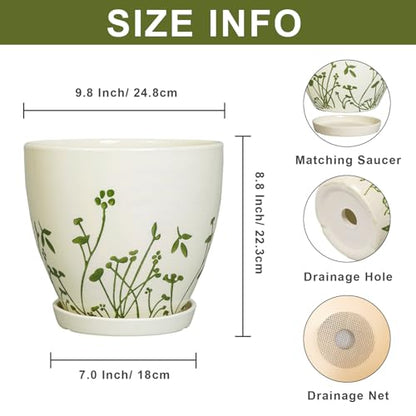 MPotTo Ceramic Pot for Plants 10 Inch, Grasses White - color: Grasses White, size: 10 Inch