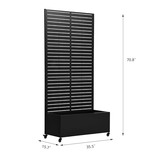 Metal Raised Garden Bed with Trellis and Wheels, 71"x35"x16" Planter Box with Privacy Screen & Drainage Holes, Mobile Outdoor Garden Bed for Climbing Plants, Vegetables, Flowers (Black-Louvered) - color: Black-louvered, size: 71"x35"x16"