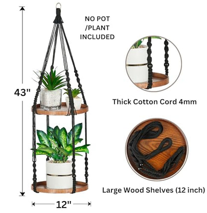 2-Tier Plant Hanger Indoor, Hanging Plant Shelf (12") - color: Black, size: 1-Pack, 2-Tier