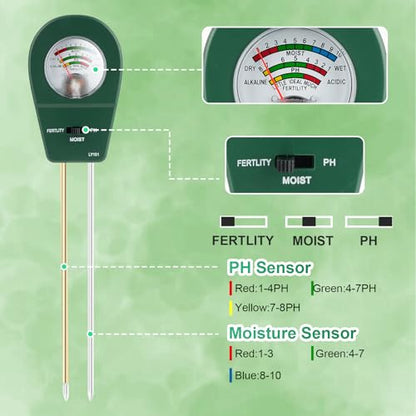 Adoric Soil Moisture Meter, 3-in-1 Soil pH, Moisture & Fertility Meter Soil Tester for Plants Battery-Free Garden Tool for Indoor & Outdoor Use, Accurate & Fast Response Soil Kit for Home Farm & Lawn