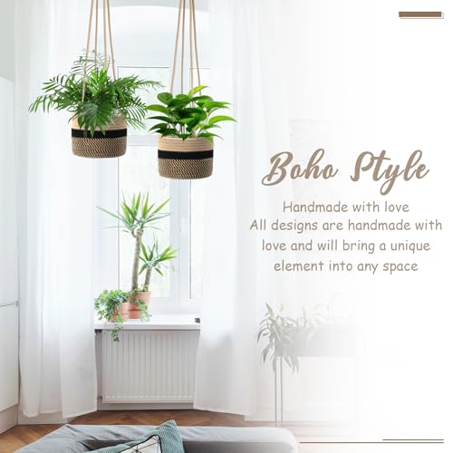 2 Packs Hanging Planter Basket 7.8" Cotton Rope Woven Plant Hangers Indoor Plant Boho Hanger Large Hanging Wall Plants for Outdoor Home Decorations Fence Planters Plant Flower Pots