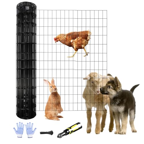 Tongmo 2 ft x 100 ft Black PVC Coated Welded Wire Fence, 16GA Garden Chicken Wire Fence Roll, Mesh Size 2" x 4" Hardware Cloth, Ideal for Yard Protection and Poultry Netting - color: Black, size: 2ft*100ft