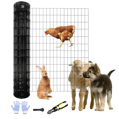 Tongmo 3 ft x 100 ft Black PVC Coated Welded Wire Fence, 16GA Garden Chicken Wire Fence Roll, Mesh Size 2" x 4" Hardware Cloth, Ideal for Yard Protection and Poultry Netting - color: Black, size: 3ft*100ft