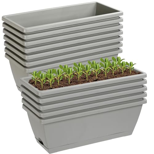 12Pcs 17Inches Rectangle Planter Box with Drainage Holes and Trays - color: Gray