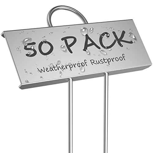 50-Pack Metal Plant Labels Weatherproof Garden Markers,Height 10.6'', Label Area 3.5''X 1.2'' Reusable Nursery Tags for Vegetables Herb Flower Seed Greenhouse - Zinc - color: Zinc 50-pack