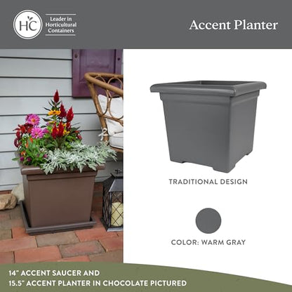 The HC Companies Accent Square Plant Pot, 15.5 Inch, Warm Gray, 2-Pack - color: Warm Gray, size: 15.5" (Pack of 2)